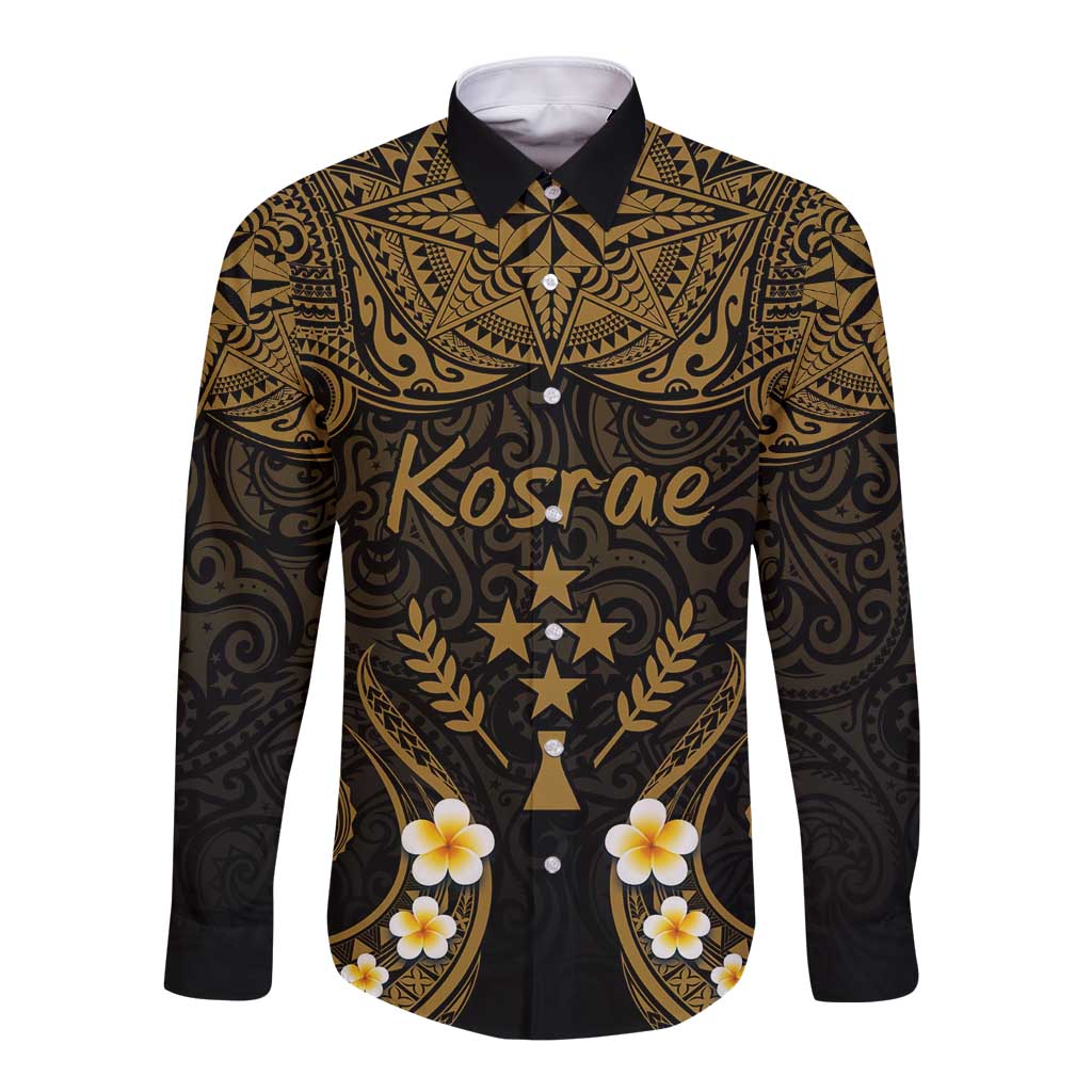 Personalised Kosrae Liberation Day Long Sleeve Button Shirt Polynesian Tattoo and Plumeria Gold Color LT03 Unisex Gold - Polynesian Pride