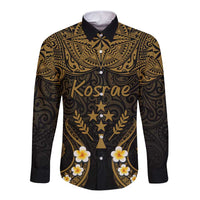 Personalised Kosrae Liberation Day Long Sleeve Button Shirt Polynesian Tattoo and Plumeria Gold Color LT03 Unisex Gold - Polynesian Pride