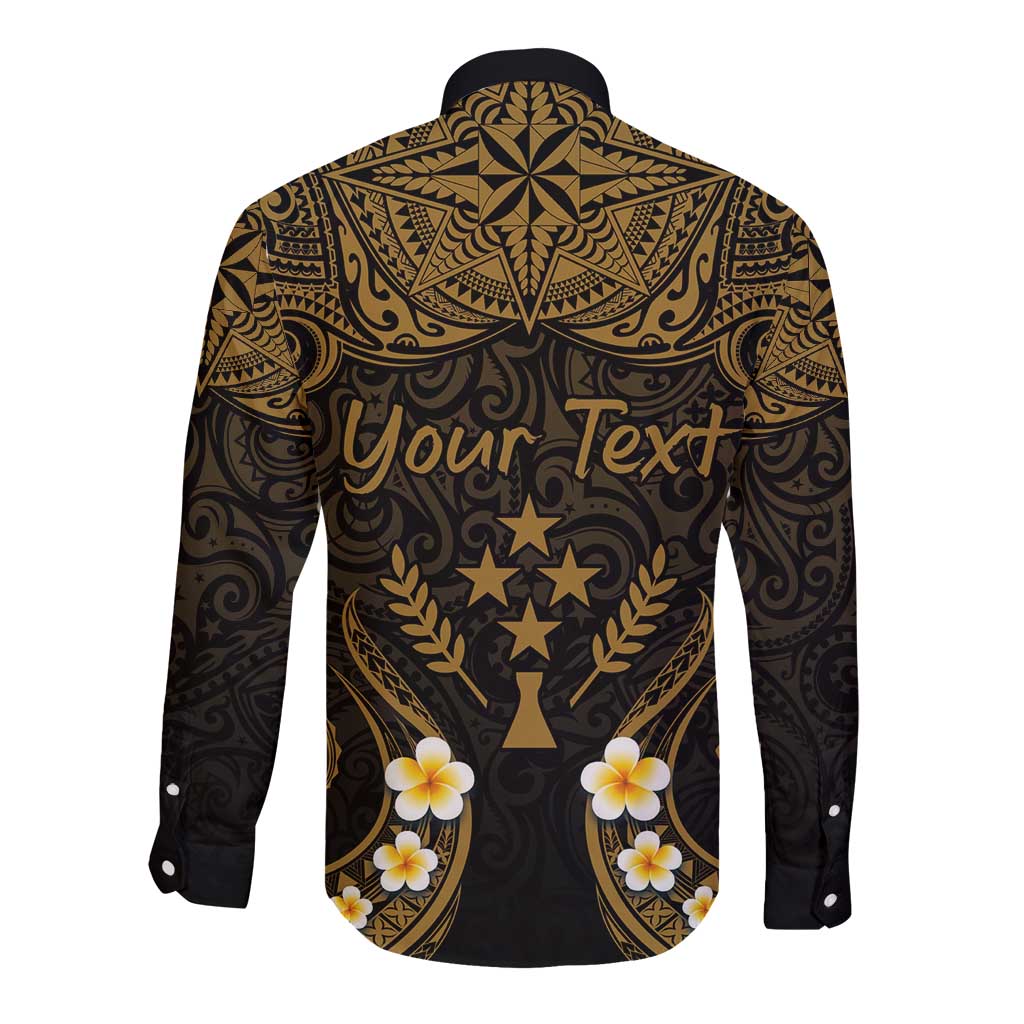 Personalised Kosrae Liberation Day Long Sleeve Button Shirt Polynesian Tattoo and Plumeria Gold Color LT03 - Polynesian Pride
