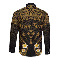 Personalised Kosrae Liberation Day Long Sleeve Button Shirt Polynesian Tattoo and Plumeria Gold Color LT03 - Polynesian Pride
