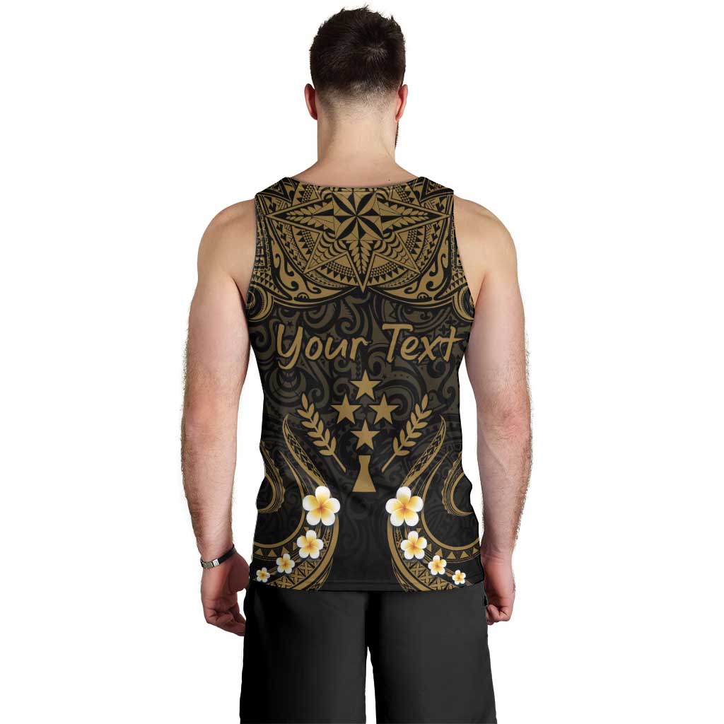 Personalised Kosrae Liberation Day Men Tank Top Polynesian Tattoo and Plumeria Gold Color LT03 - Polynesian Pride