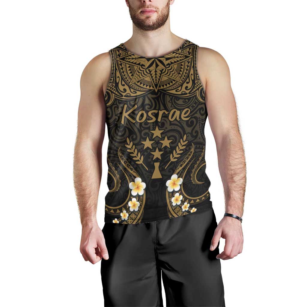 Personalised Kosrae Liberation Day Men Tank Top Polynesian Tattoo and Plumeria Gold Color LT03 - Polynesian Pride