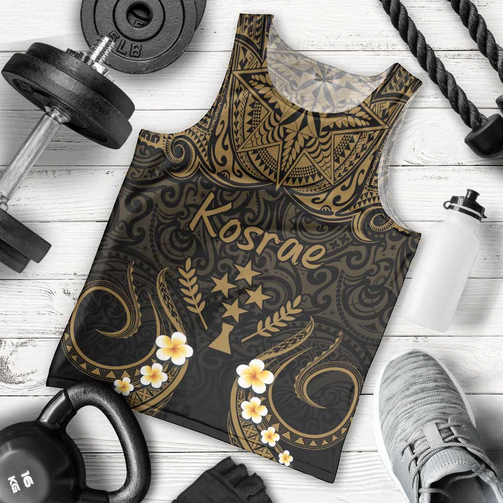 Personalised Kosrae Liberation Day Men Tank Top Polynesian Tattoo and Plumeria Gold Color LT03 - Polynesian Pride