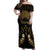 Personalised Kosrae Liberation Day Off Shoulder Maxi Dress Polynesian Tattoo and Plumeria Gold Color