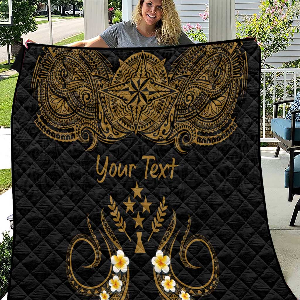 Personalised Kosrae Liberation Day Quilt Polynesian Tattoo and Plumeria Gold Color LT03 Gold - Polynesian Pride