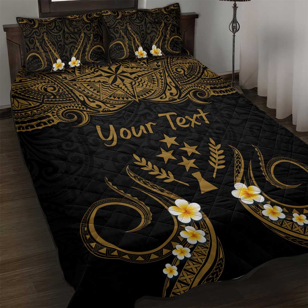 Personalised Kosrae Liberation Day Quilt Bed Set Polynesian Tattoo and Plumeria Gold Color LT03 Gold - Polynesian Pride