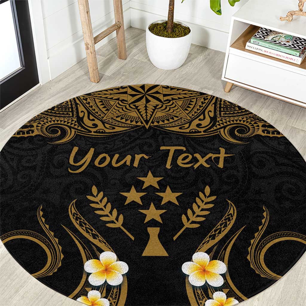 Personalised Kosrae Liberation Day Round Carpet Polynesian Tattoo and Plumeria Gold Color LT03 Gold - Polynesian Pride