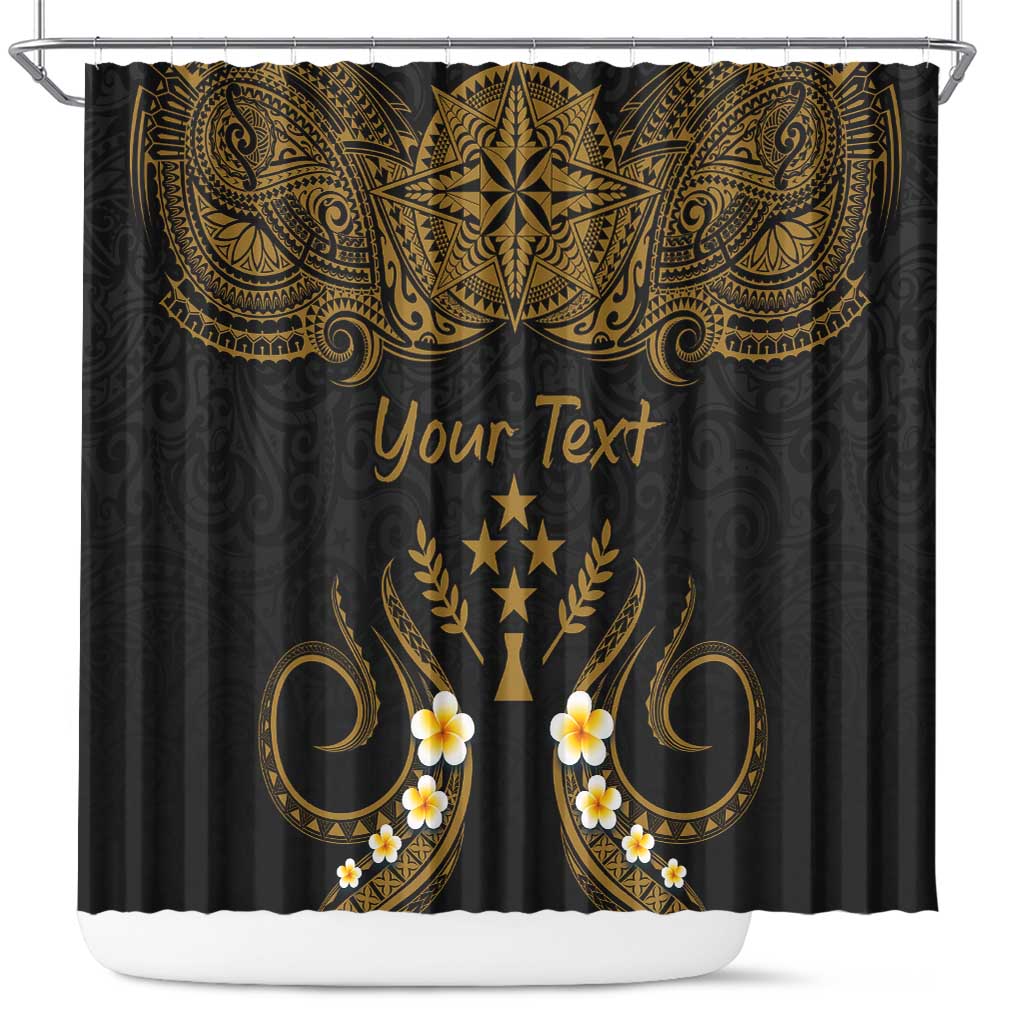 Personalised Kosrae Liberation Day Shower Curtain Polynesian Tattoo and Plumeria Gold Color LT03 Gold - Polynesian Pride