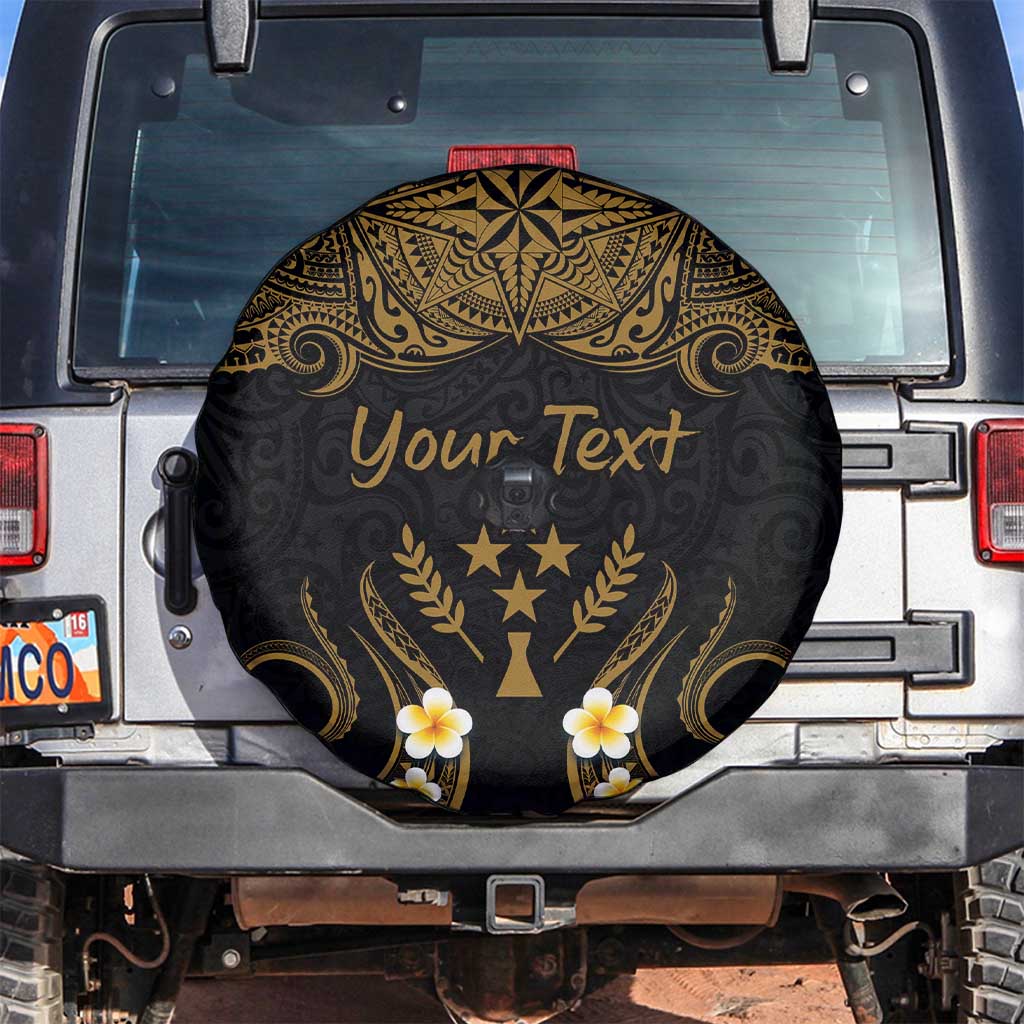 Personalised Kosrae Liberation Day Spare Tire Cover Polynesian Tattoo and Plumeria Gold Color LT03 Gold - Polynesian Pride