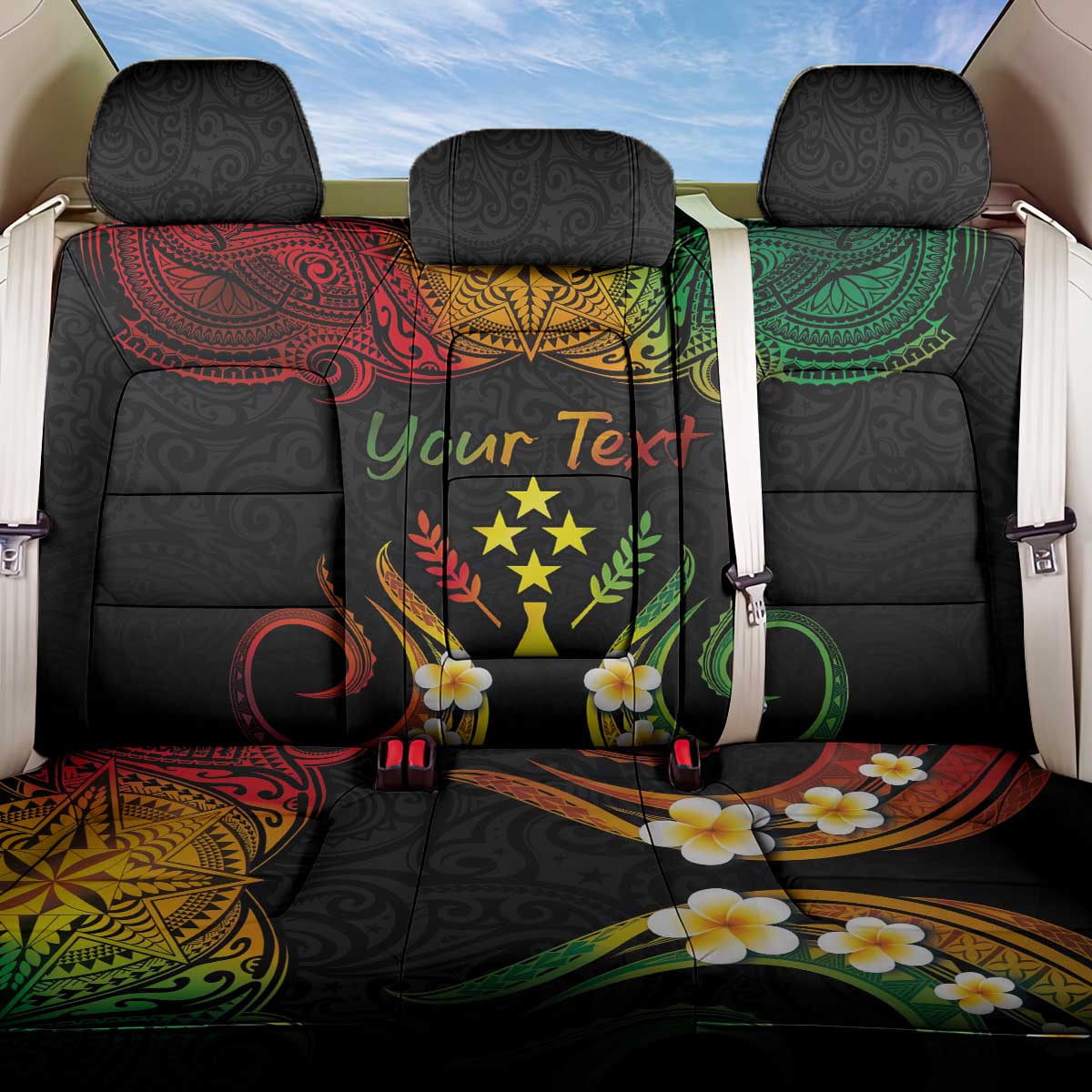 Personalised Kosrae Liberation Day Back Car Seat Cover Polynesian Tattoo and Plumeria Reggae Color LT03 One Size Reggae - Polynesian Pride