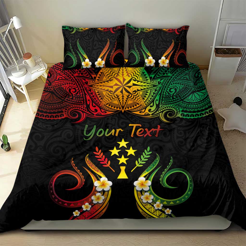 Personalised Kosrae Liberation Day Bedding Set Polynesian Tattoo and Plumeria Reggae Color LT03 - Polynesian Pride
