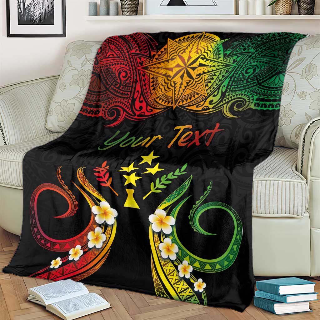 Personalised Kosrae Liberation Day Blanket Polynesian Tattoo and Plumeria Reggae Color LT03 - Polynesian Pride
