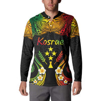 Personalised Kosrae Liberation Day Button Sweatshirt Polynesian Tattoo and Plumeria Reggae Color LT03 - Polynesian Pride