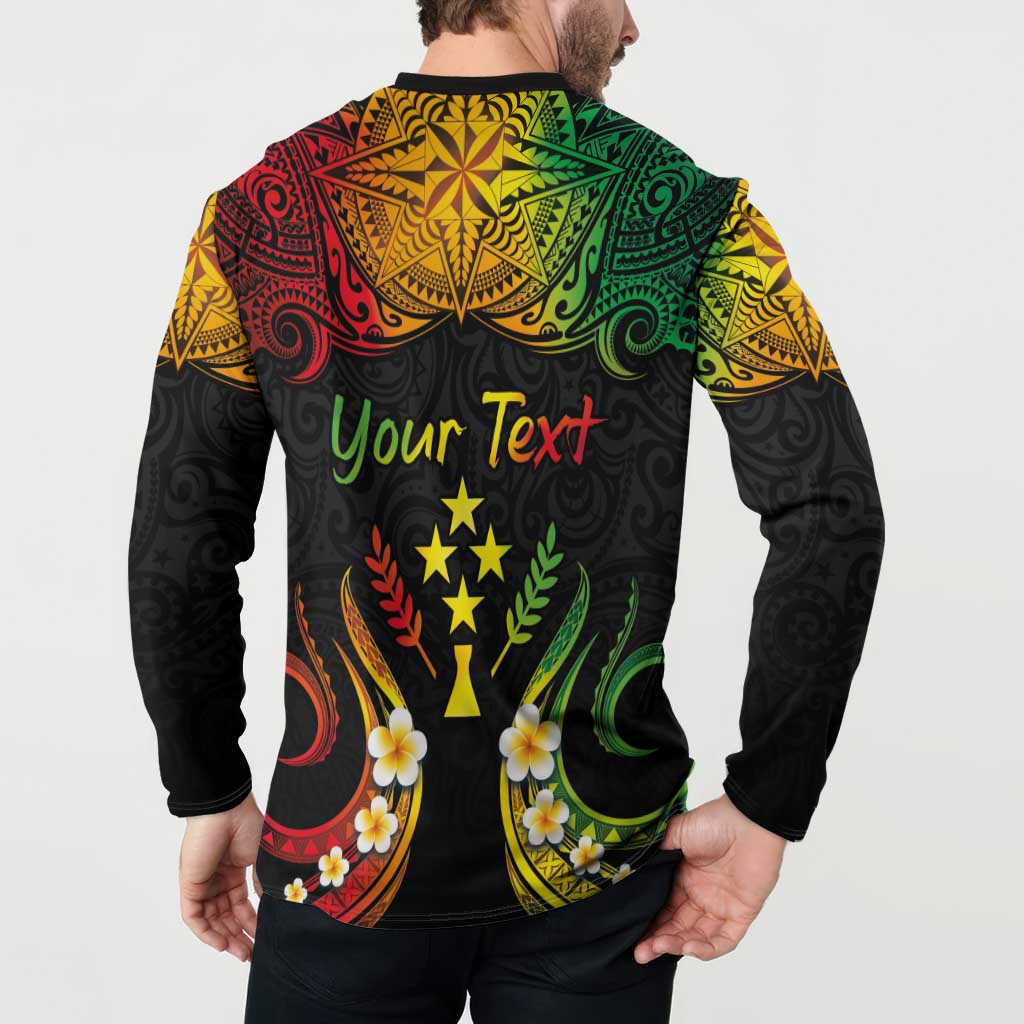 Personalised Kosrae Liberation Day Button Sweatshirt Polynesian Tattoo and Plumeria Reggae Color LT03 - Polynesian Pride