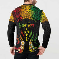 Personalised Kosrae Liberation Day Button Sweatshirt Polynesian Tattoo and Plumeria Reggae Color LT03 - Polynesian Pride