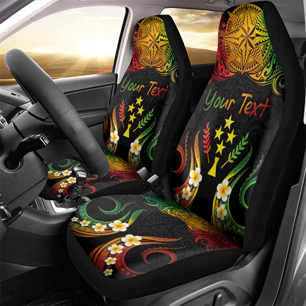 Personalised Kosrae Liberation Day Car Seat Cover Polynesian Tattoo and Plumeria Reggae Color LT03 - Polynesian Pride