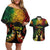 Personalised Kosrae Liberation Day Couples Matching Off Shoulder Short Dress and Hawaiian Shirt Polynesian Tattoo and Plumeria Reggae Color