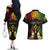 Personalised Kosrae Liberation Day Couples Matching Off The Shoulder Long Sleeve Dress and Hawaiian Shirt Polynesian Tattoo and Plumeria Reggae Color