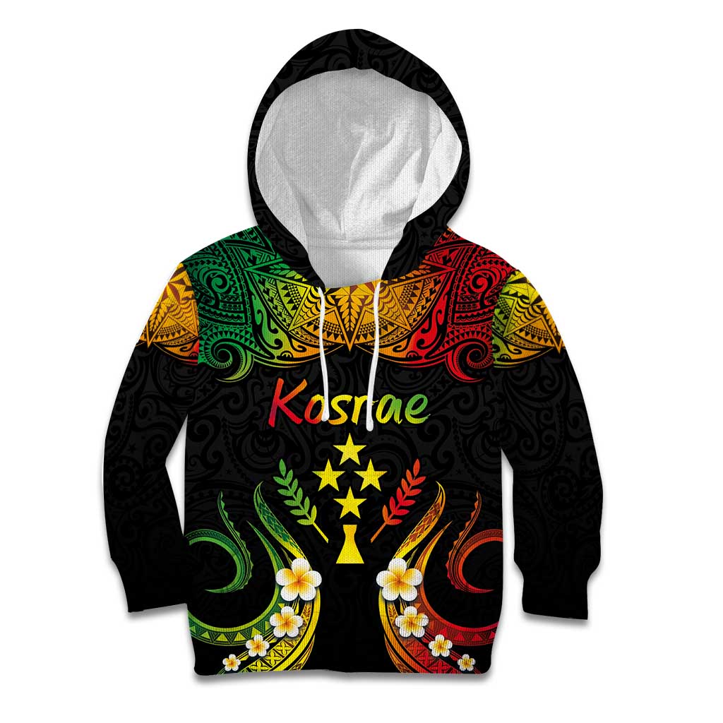 Personalised Kosrae Liberation Day Kid Hoodie Polynesian Tattoo and Plumeria Reggae Color LT03 Hoodie Reggae - Polynesian Pride