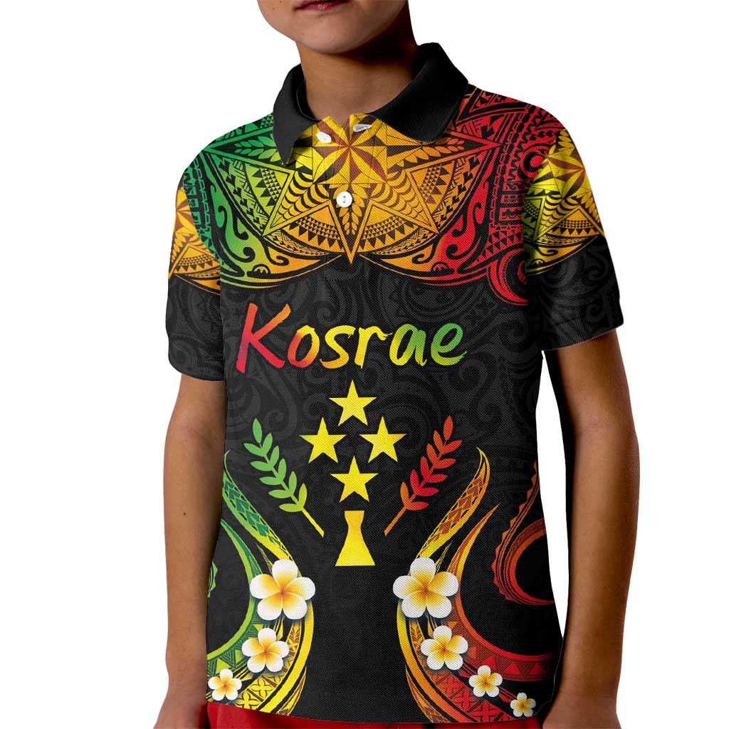 Personalised Kosrae Liberation Day Kid Polo Shirt Polynesian Tattoo and Plumeria Reggae Color