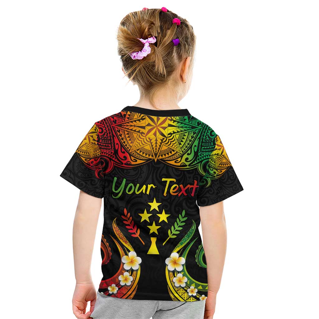 Personalised Kosrae Liberation Day Kid T Shirt Polynesian Tattoo and Plumeria Reggae Color LT03 - Polynesian Pride
