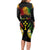 Personalised Kosrae Liberation Day Long Sleeve Bodycon Dress Polynesian Tattoo and Plumeria Reggae Color