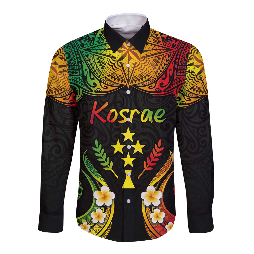 Personalised Kosrae Liberation Day Long Sleeve Button Shirt Polynesian Tattoo and Plumeria Reggae Color LT03 Unisex Reggae - Polynesian Pride
