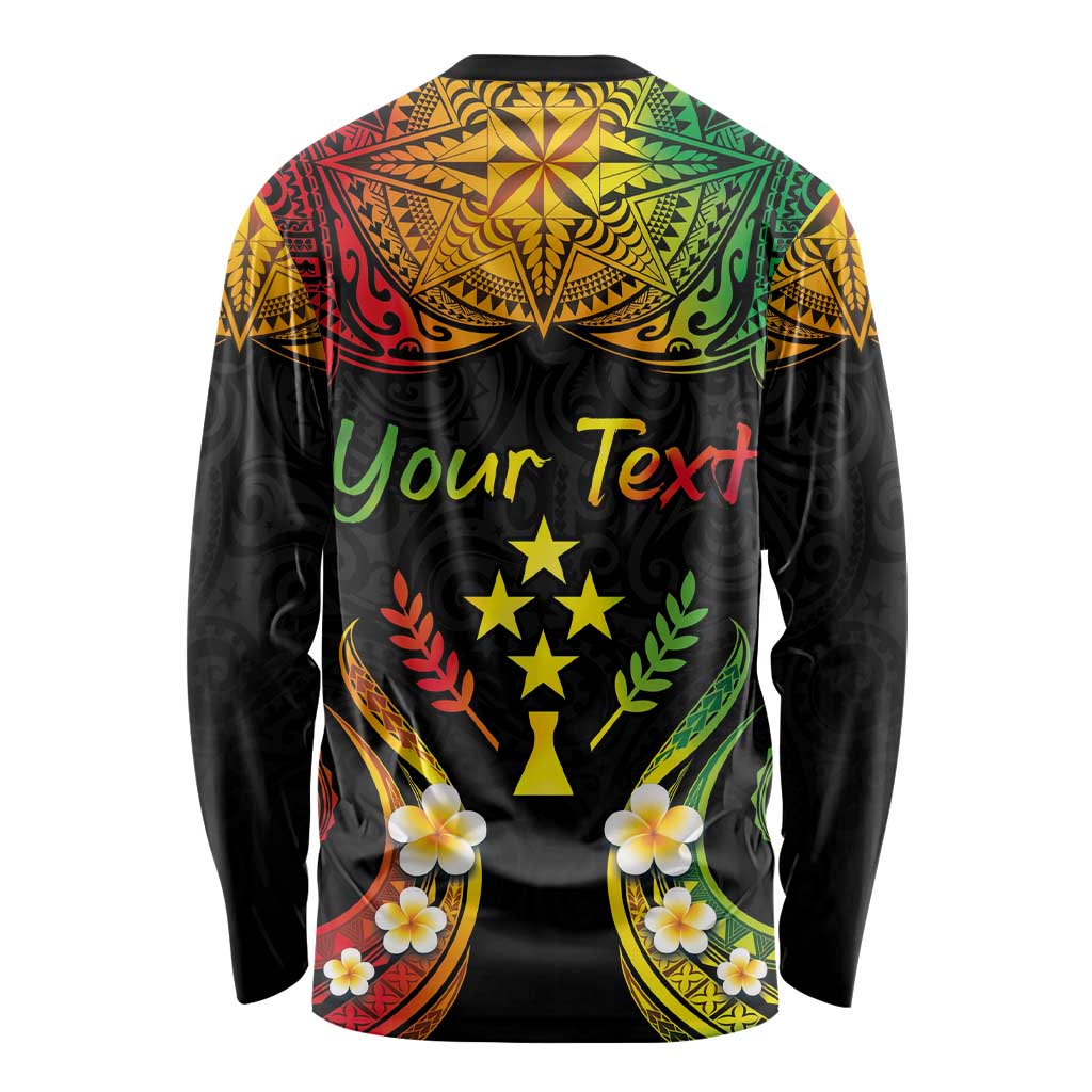 Personalised Kosrae Liberation Day Long Sleeve Shirt Polynesian Tattoo and Plumeria Reggae Color LT03 - Polynesian Pride