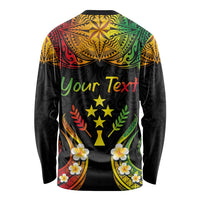 Personalised Kosrae Liberation Day Long Sleeve Shirt Polynesian Tattoo and Plumeria Reggae Color LT03 - Polynesian Pride