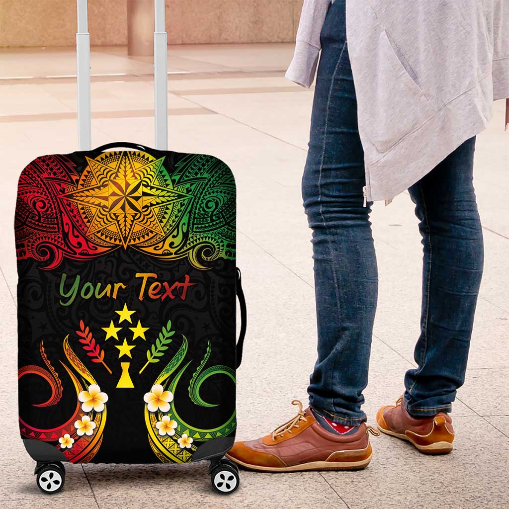 Personalised Kosrae Liberation Day Luggage Cover Polynesian Tattoo and Plumeria Reggae Color