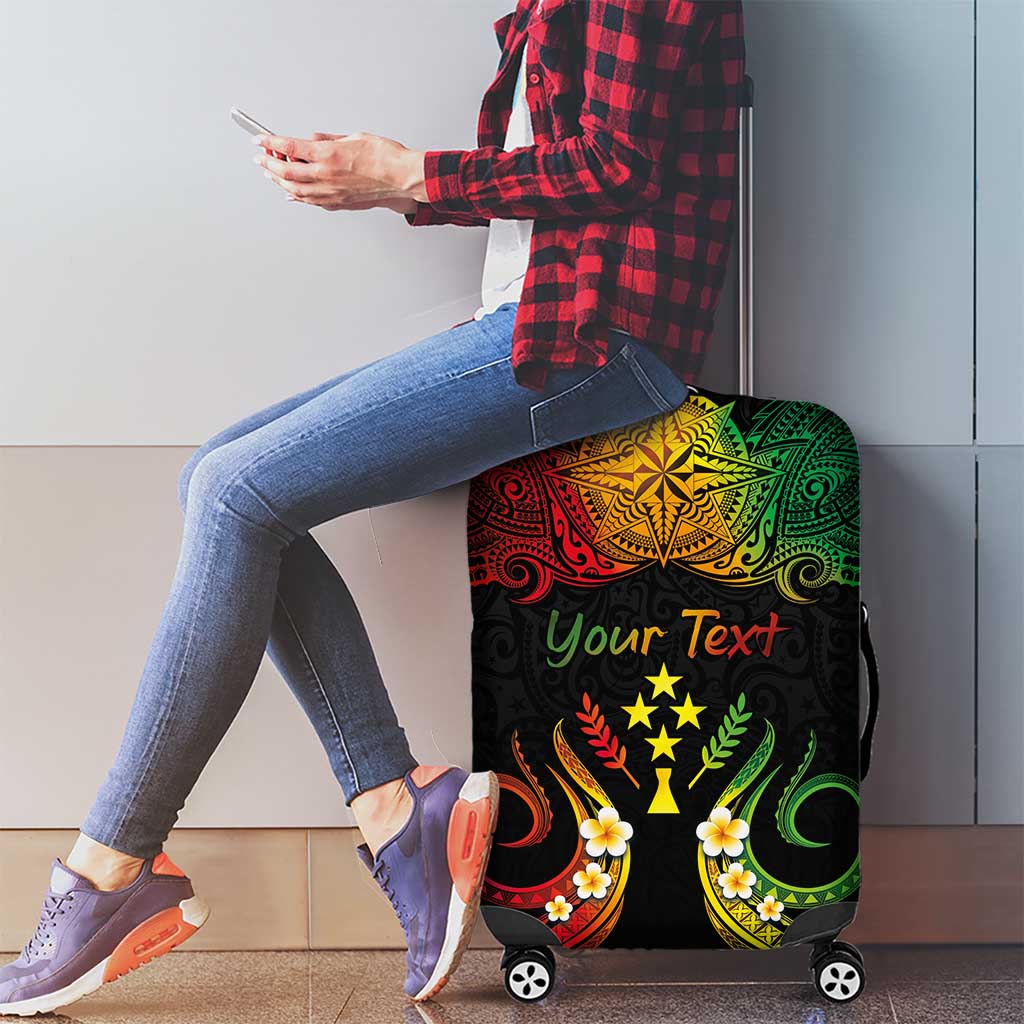 Personalised Kosrae Liberation Day Luggage Cover Polynesian Tattoo and Plumeria Reggae Color LT03 - Polynesian Pride