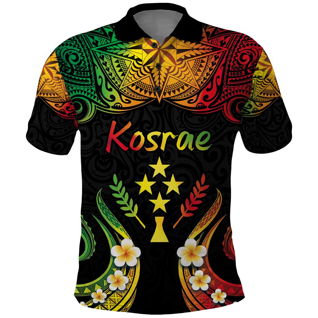 Personalised Kosrae Liberation Day Polo Shirt Polynesian Tattoo and Plumeria Reggae Color