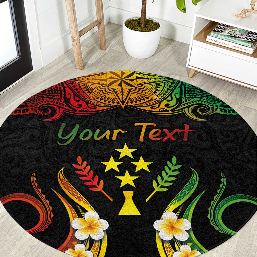 Personalised Kosrae Liberation Day Round Carpet Polynesian Tattoo and Plumeria Reggae Color