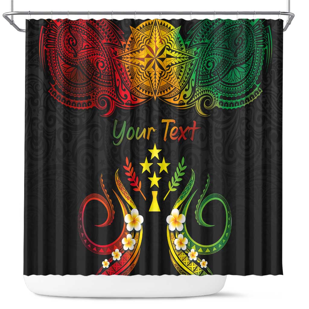 Personalised Kosrae Liberation Day Shower Curtain Polynesian Tattoo and Plumeria Reggae Color LT03 Reggae - Polynesian Pride