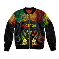 Personalised Kosrae Liberation Day Sleeve Zip Bomber Jacket Polynesian Tattoo and Plumeria Reggae Color LT03 Unisex Reggae - Polynesian Pride