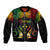 Personalised Kosrae Liberation Day Sleeve Zip Bomber Jacket Polynesian Tattoo and Plumeria Reggae Color