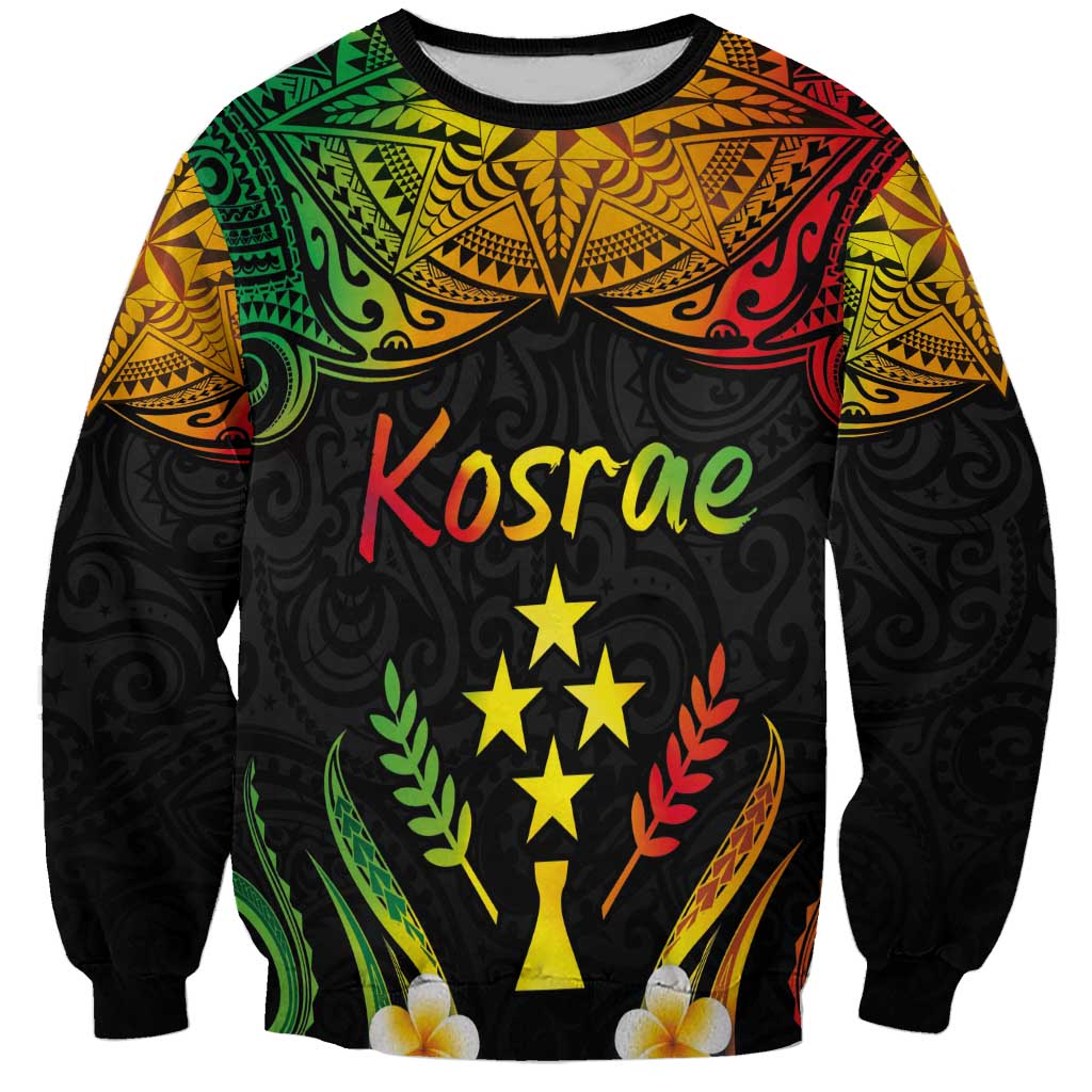 Personalised Kosrae Liberation Day Sweatshirt Polynesian Tattoo and Plumeria Reggae Color