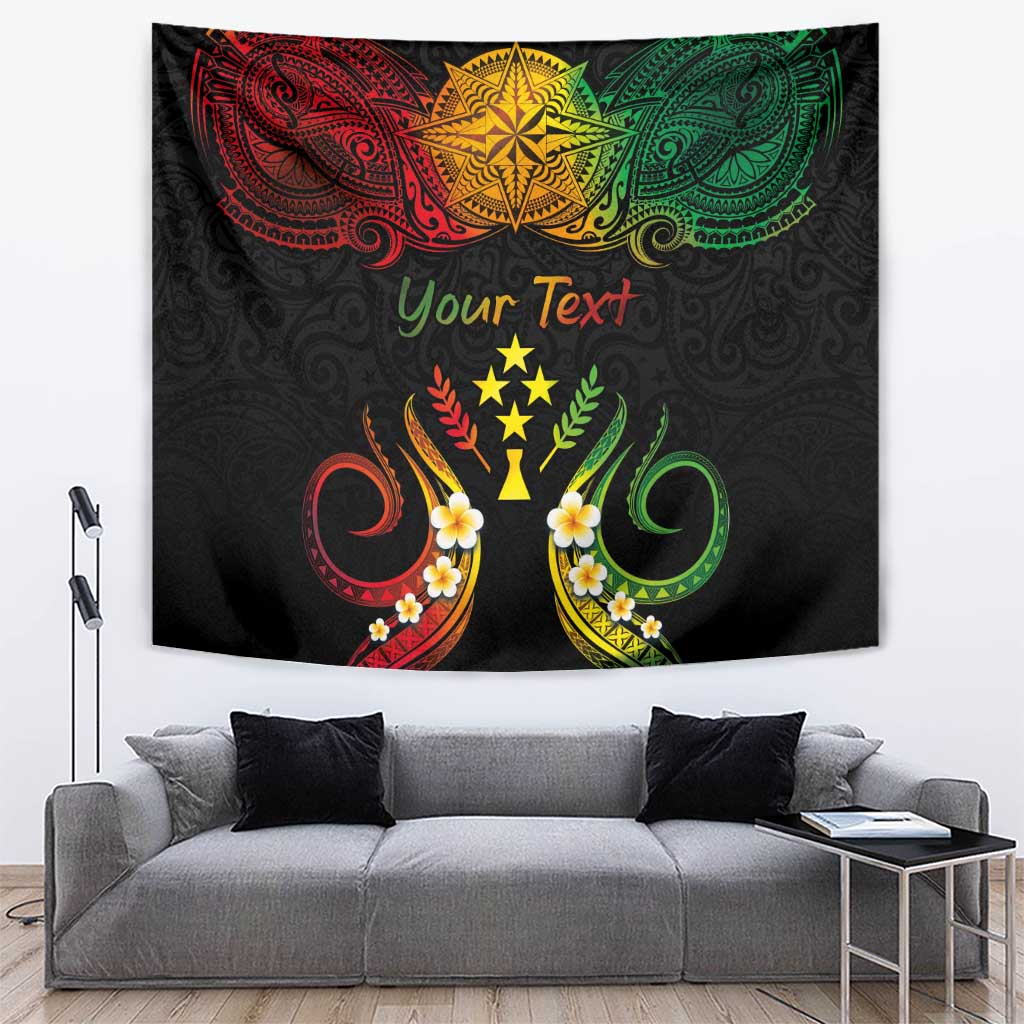 Personalised Kosrae Liberation Day Tapestry Polynesian Tattoo and Plumeria Reggae Color