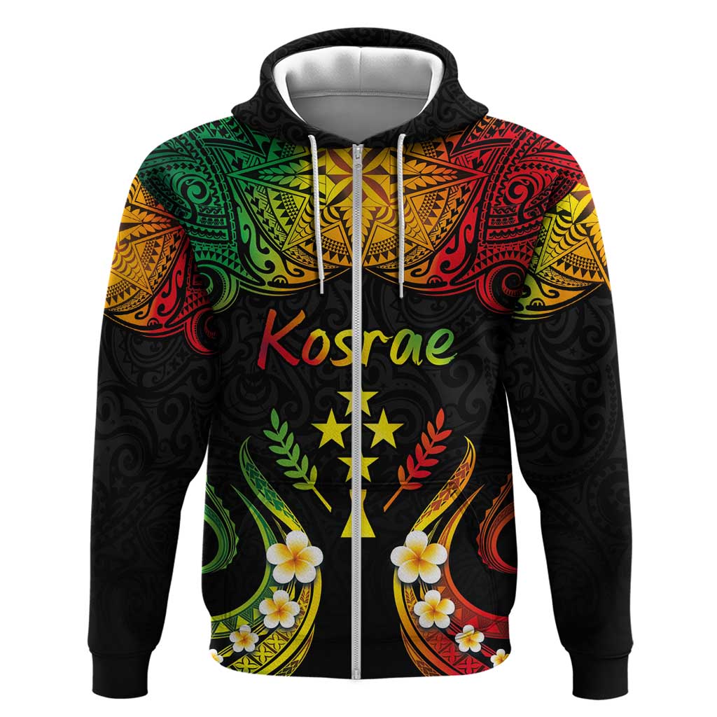Personalised Kosrae Liberation Day Zip Hoodie Polynesian Tattoo and Plumeria Reggae Color LT03 Zip Hoodie Reggae - Polynesian Pride