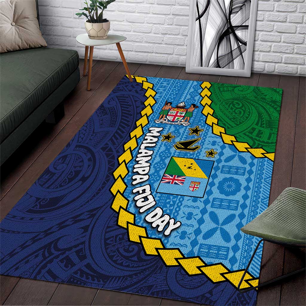 Malampa Fiji Day Area Rug National Symbols with Tapa Tribal and Polynesian Tattoo LT03 Blue - Polynesian Pride