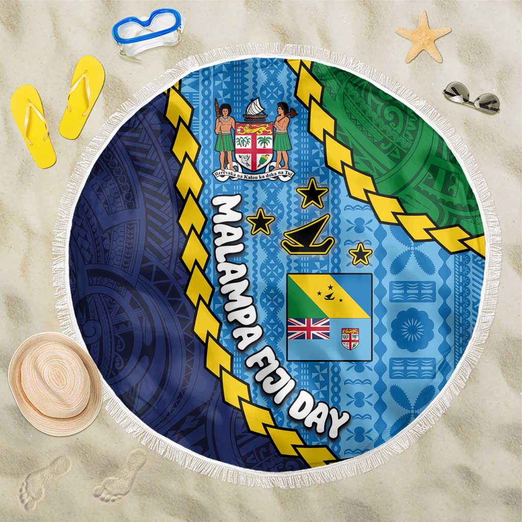 Malampa Fiji Day Beach Blanket National Symbols with Tapa Tribal and Polynesian Tattoo LT03 One Size 150cm Blue - Polynesian Pride