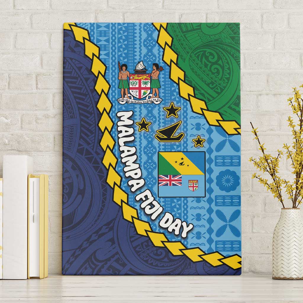 Malampa Fiji Day Canvas Wall Art National Symbols with Tapa Tribal and Polynesian Tattoo LT03 Without Frame Blue - Polynesian Pride