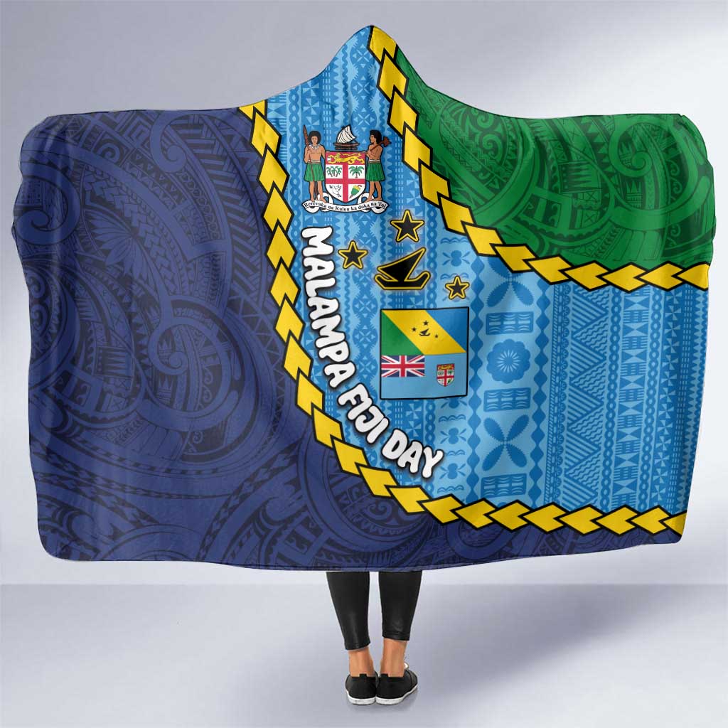 Malampa Fiji Day Hooded Blanket National Symbols with Tapa Tribal and Polynesian Tattoo LT03 One Size Blue - Polynesian Pride