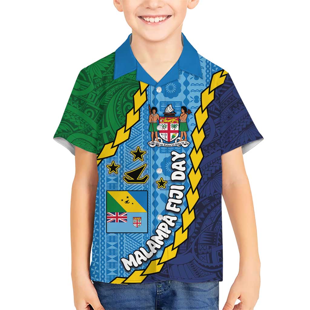 Malampa Fiji Day Kid Hawaiian Shirt National Symbols with Tapa Tribal and Polynesian Tattoo LT03 Kid Blue - Polynesian Pride