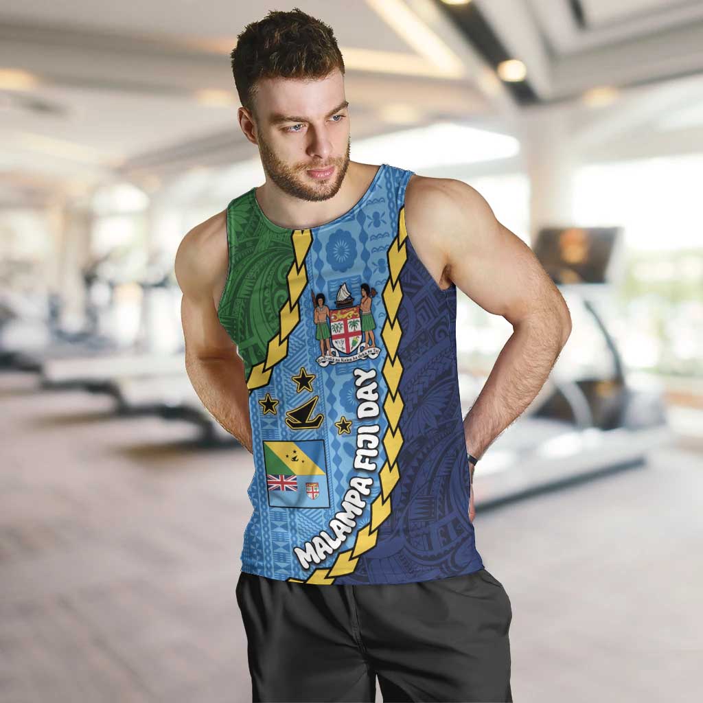 Malampa Fiji Day Men Tank Top National Symbols with Tapa Tribal and Polynesian Tattoo LT03 Blue - Polynesian Pride