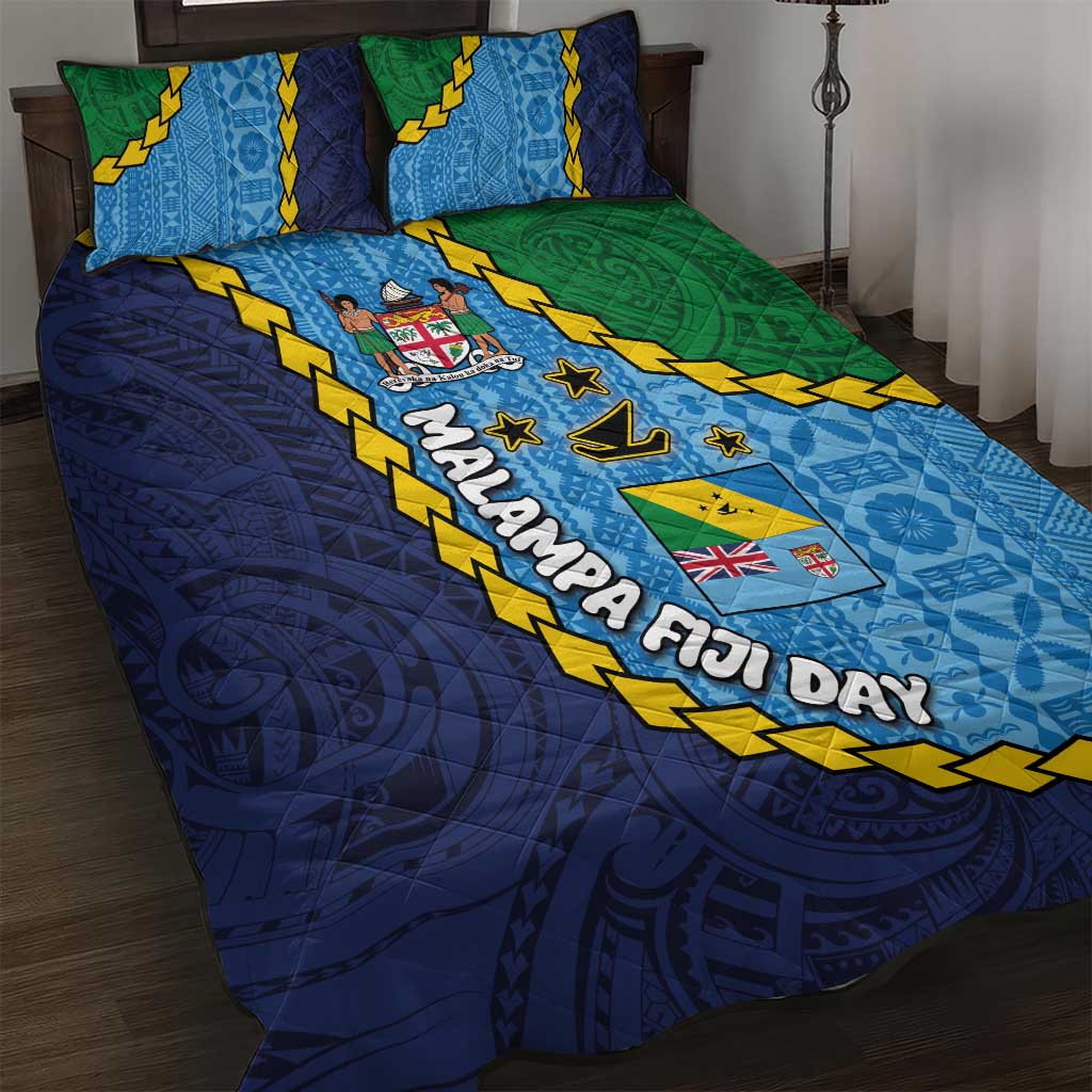 Malampa Fiji Day Quilt Bed Set National Symbols with Tapa Tribal and Polynesian Tattoo LT03 Blue - Polynesian Pride