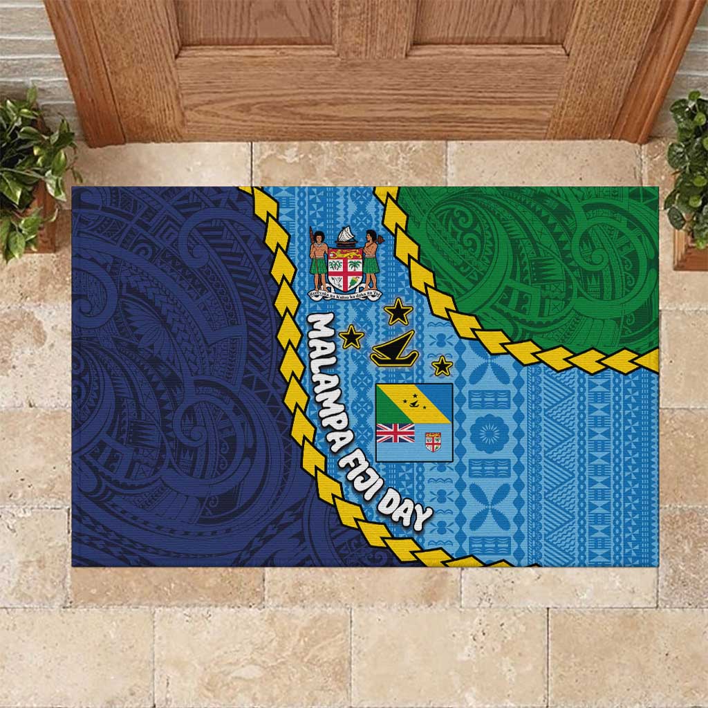Malampa Fiji Day Rubber Doormat National Symbols with Tapa Tribal and Polynesian Tattoo LT03 Blue - Polynesian Pride