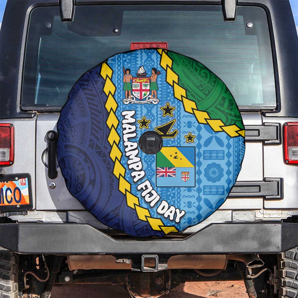 Malampa Fiji Day Spare Tire Cover National Symbols with Tapa Tribal and Polynesian Tattoo