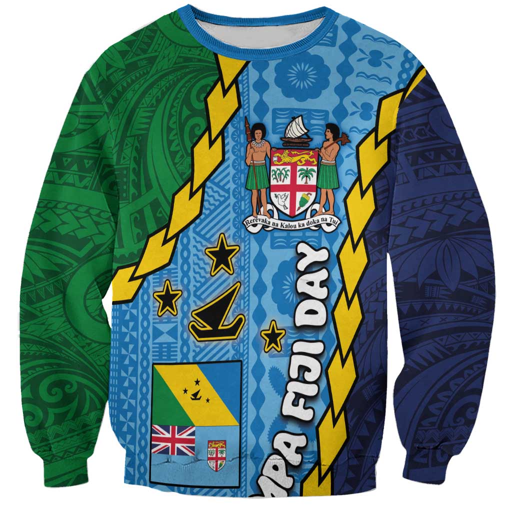 Malampa Fiji Day Sweatshirt National Symbols with Tapa Tribal and Polynesian Tattoo LT03 Unisex Blue - Polynesian Pride