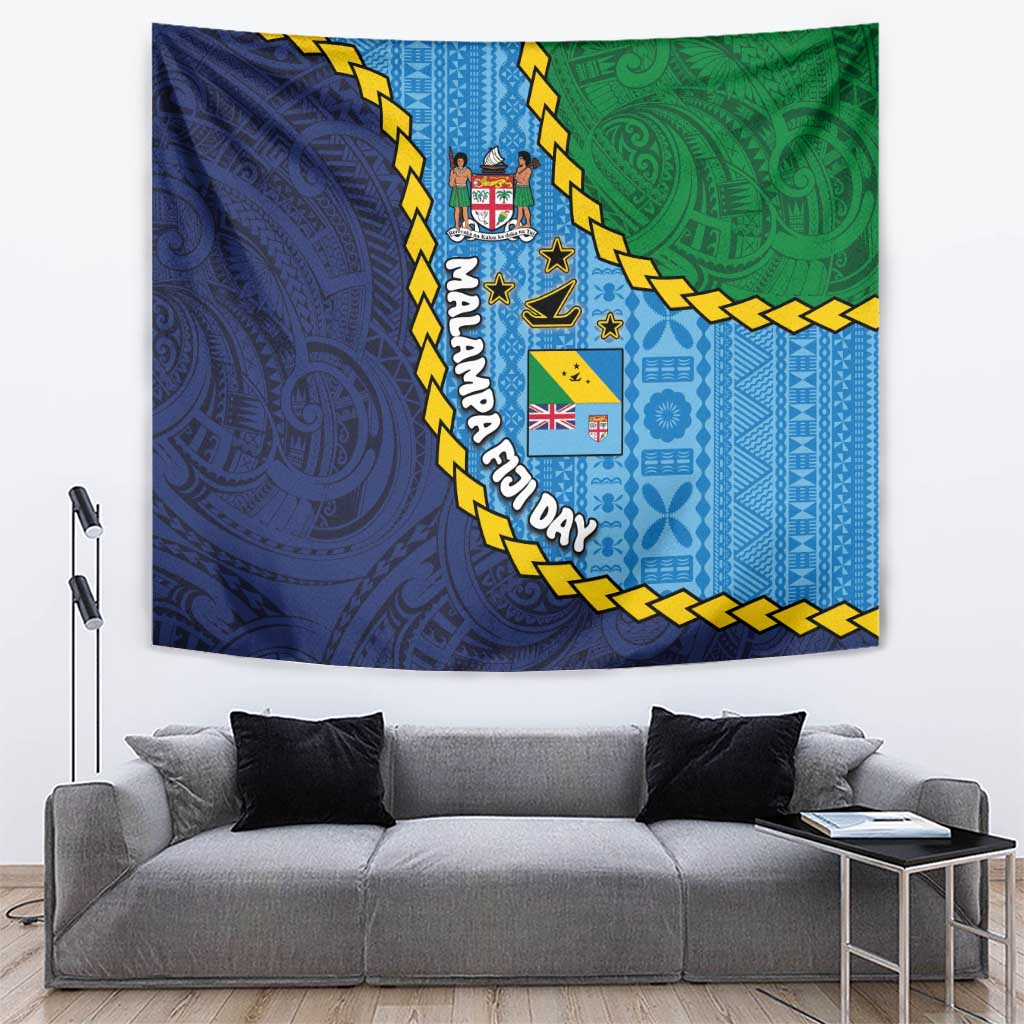 Malampa Fiji Day Tapestry National Symbols with Tapa Tribal and Polynesian Tattoo LT03 Blue - Polynesian Pride